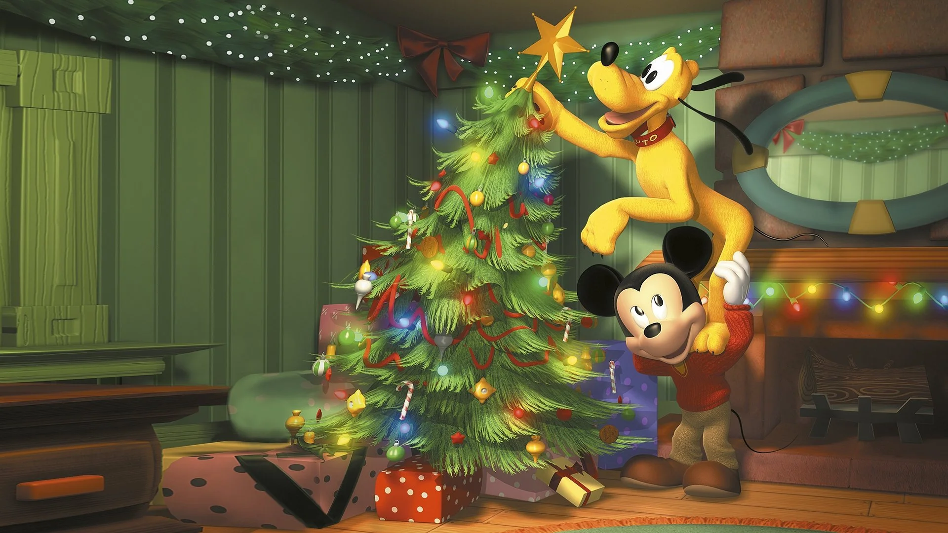 Backdrop de Mickey y sus amigos juntos otra Navidad