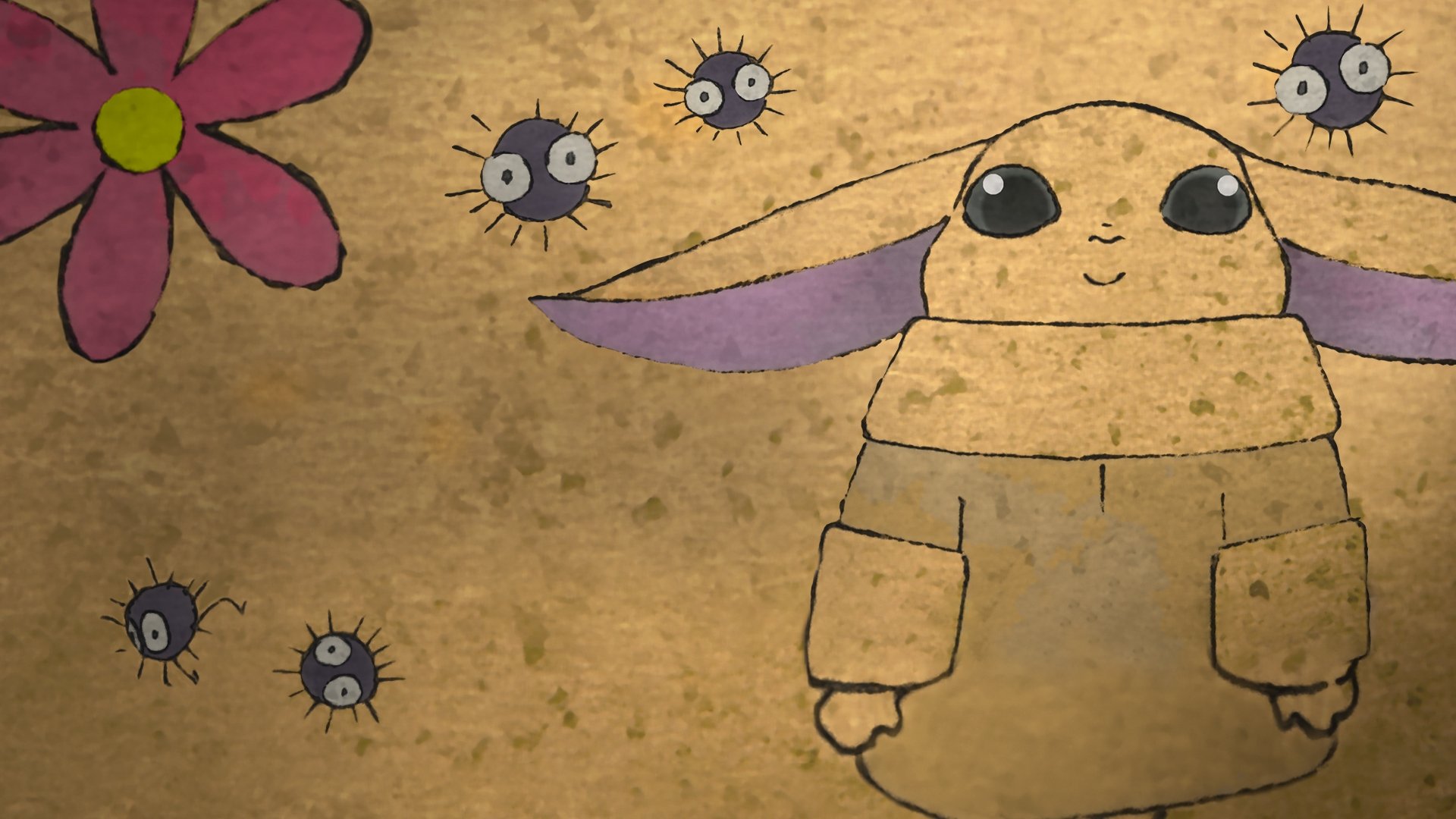 Backdrop de Zen: Grogu y las criaturas del estudio Ghibli